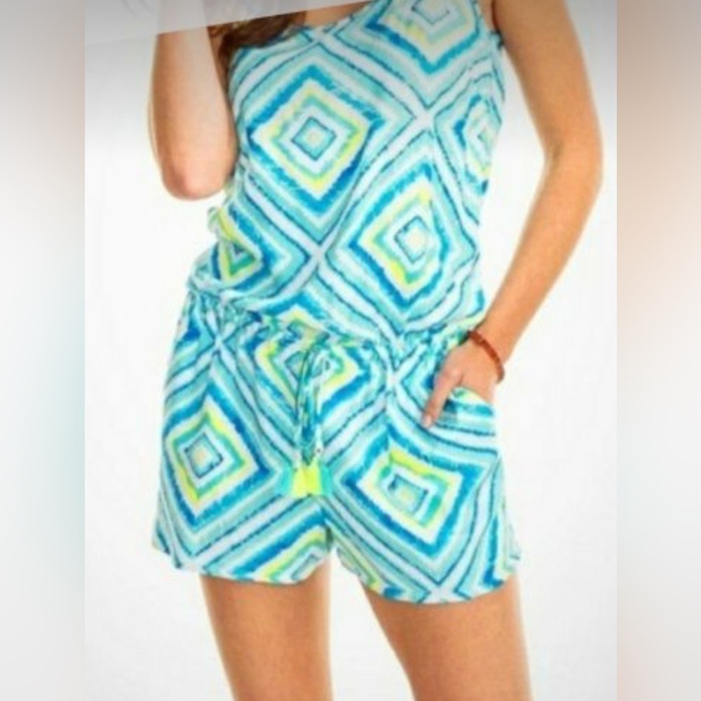 Southern Tide Women’s Kendall Geo Romper Blue Green Size Small - Picture 7 of 9